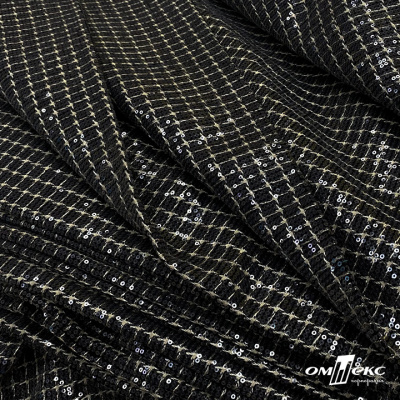 Ткань костюмная с пайетками, 100%полиэстр, 460+/-10 гр/м2, 150см #309 - цв. чёрный - купить в Ельце. Цена 1 203.93 руб.