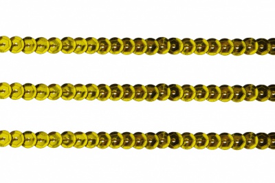 Пайетки "ОмТекс" на нитях, SILVER-BASE, 6 мм С / упак.73+/-1м, цв. А-1 - т.золото - купить в Ельце. Цена: 468.37 руб.